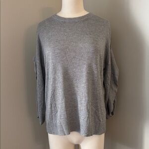 bishop + young Gray Crewneck Sweater with Keyhole Back and Split Sleeves Sz S